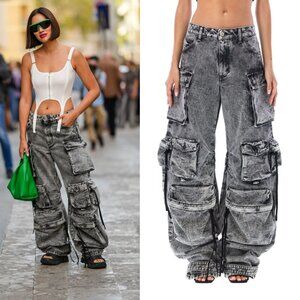 The Attico Fern Cargo Pants in Grey Denim 29